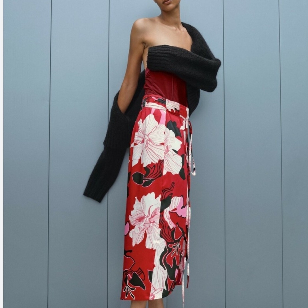 Zara Red Floral Maxi Skirt